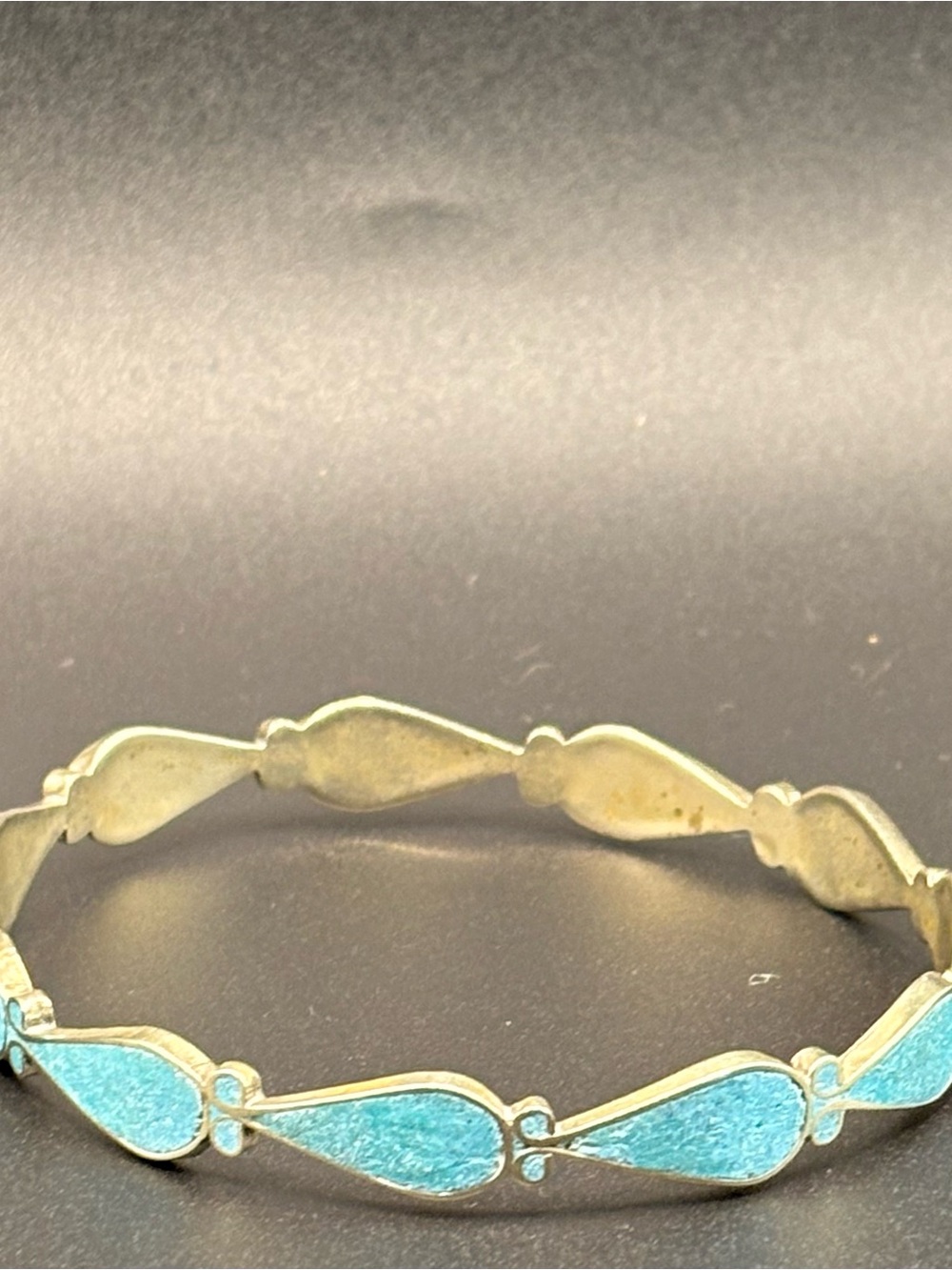 Vintage Mexico 925 Sterling Turquoise Inlay Link Bracelet Eagle Mark - Picture 7 of 8
